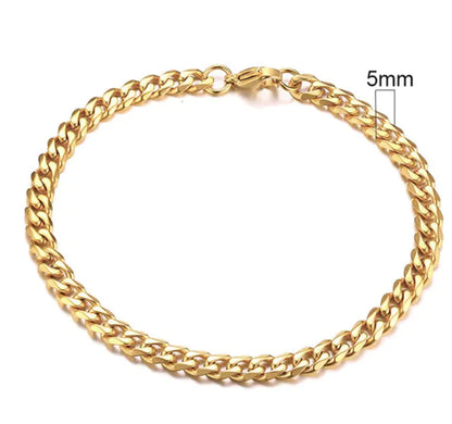 Pulsera de Cadena Cubana Chapada en Oro de Acero Inoxidable para Hombres, Seis Lados 3-11mm