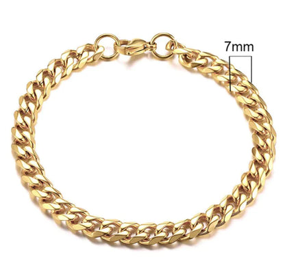 Pulsera de Cadena Cubana Chapada en Oro de Acero Inoxidable para Hombres, Seis Lados 3-11mm