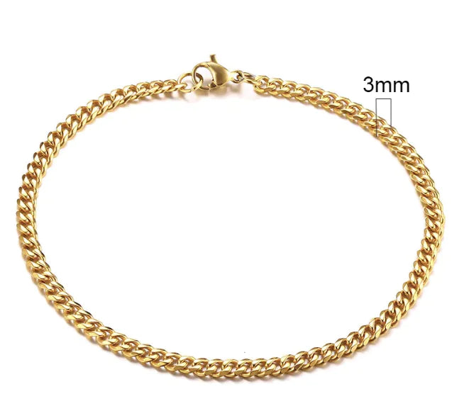 Pulsera de Cadena Cubana Chapada en Oro de Acero Inoxidable para Hombres, Seis Lados 3-11mm