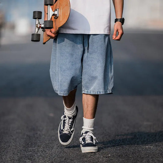 Pantalones Cortos de Mezclilla de Estilo Vintage Callejero para Hombre