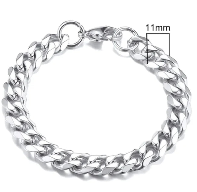 Pulsera de Cadena Cubana Chapada en Oro de Acero Inoxidable para Hombres, Seis Lados 3-11mm