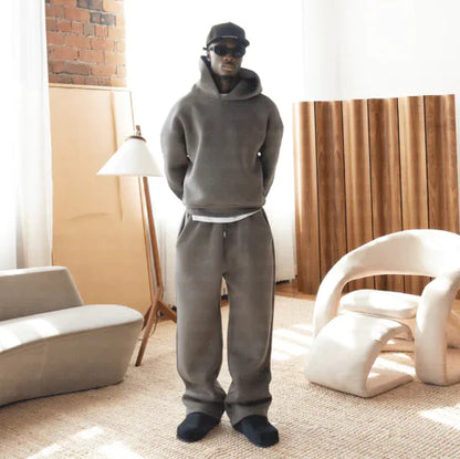 Solid Color Hoodie and Sweatpants Set