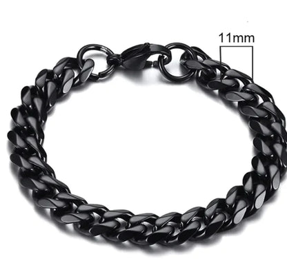 Pulsera de Cadena Cubana Chapada en Oro de Acero Inoxidable para Hombres, Seis Lados 3-11mm