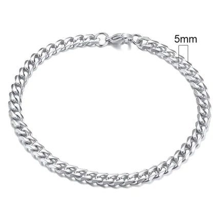 Pulsera de Cadena Cubana Chapada en Oro de Acero Inoxidable para Hombres, Seis Lados 3-11mm