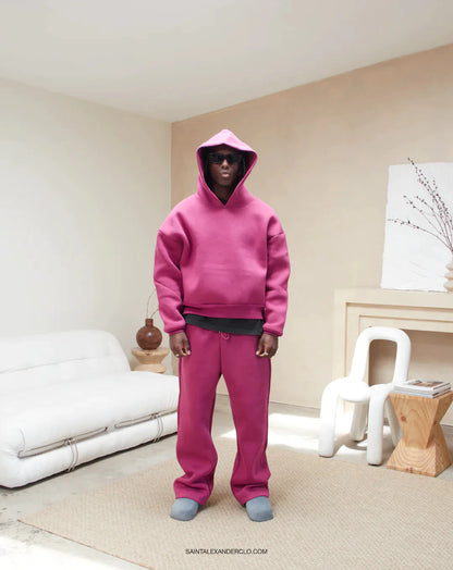 Solid Color Hoodie and Sweatpants Set