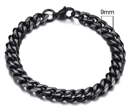 Pulsera de Cadena Cubana Chapada en Oro de Acero Inoxidable para Hombres, Seis Lados 3-11mm