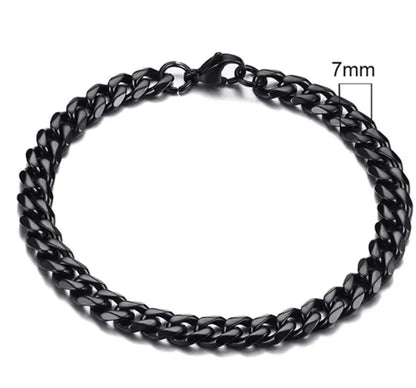 Pulsera de Cadena Cubana Chapada en Oro de Acero Inoxidable para Hombres, Seis Lados 3-11mm